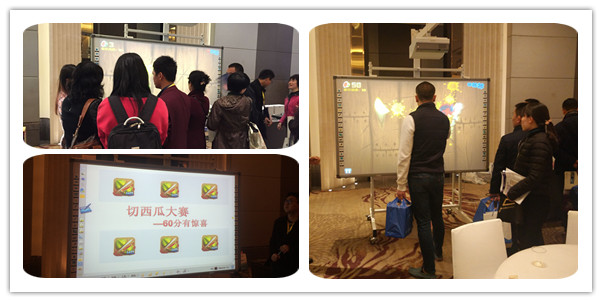 Some visitors were playing Fruit Ninjia game on Intech interactive whiteboard